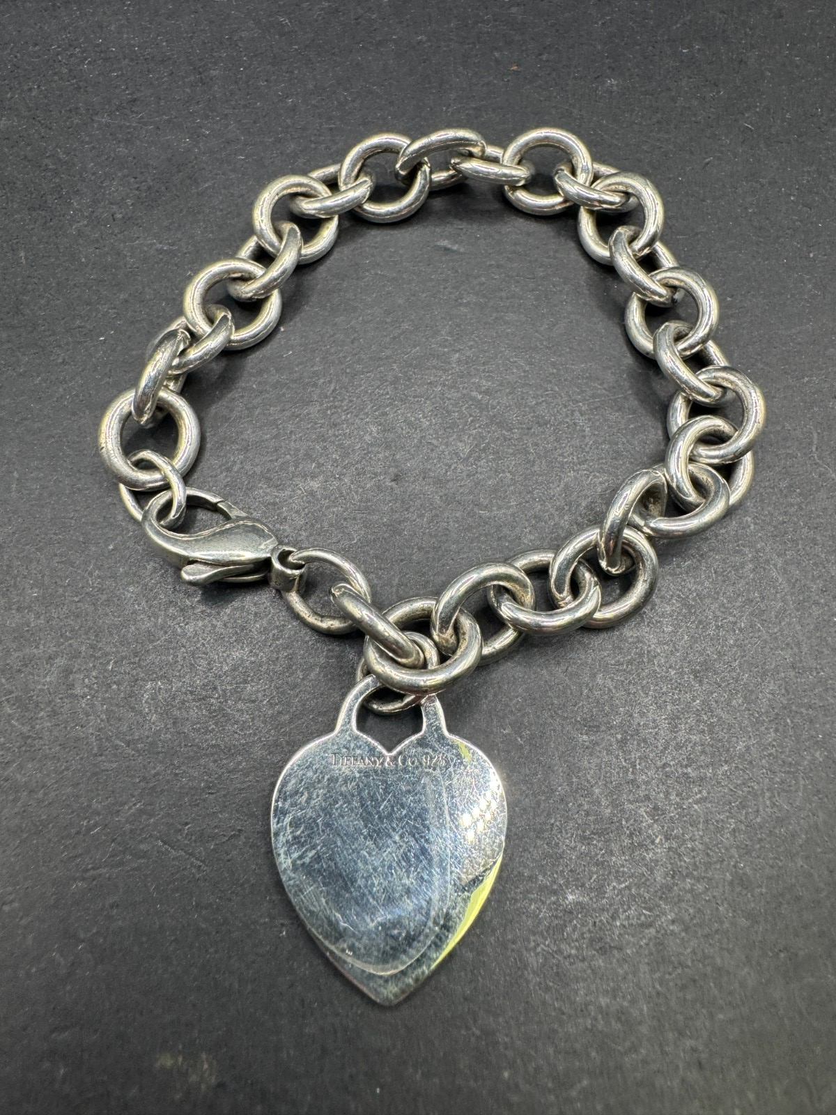 Tiffany & Co. Sterling Silver 925 Round Link Bracelet With Heart 6.5"